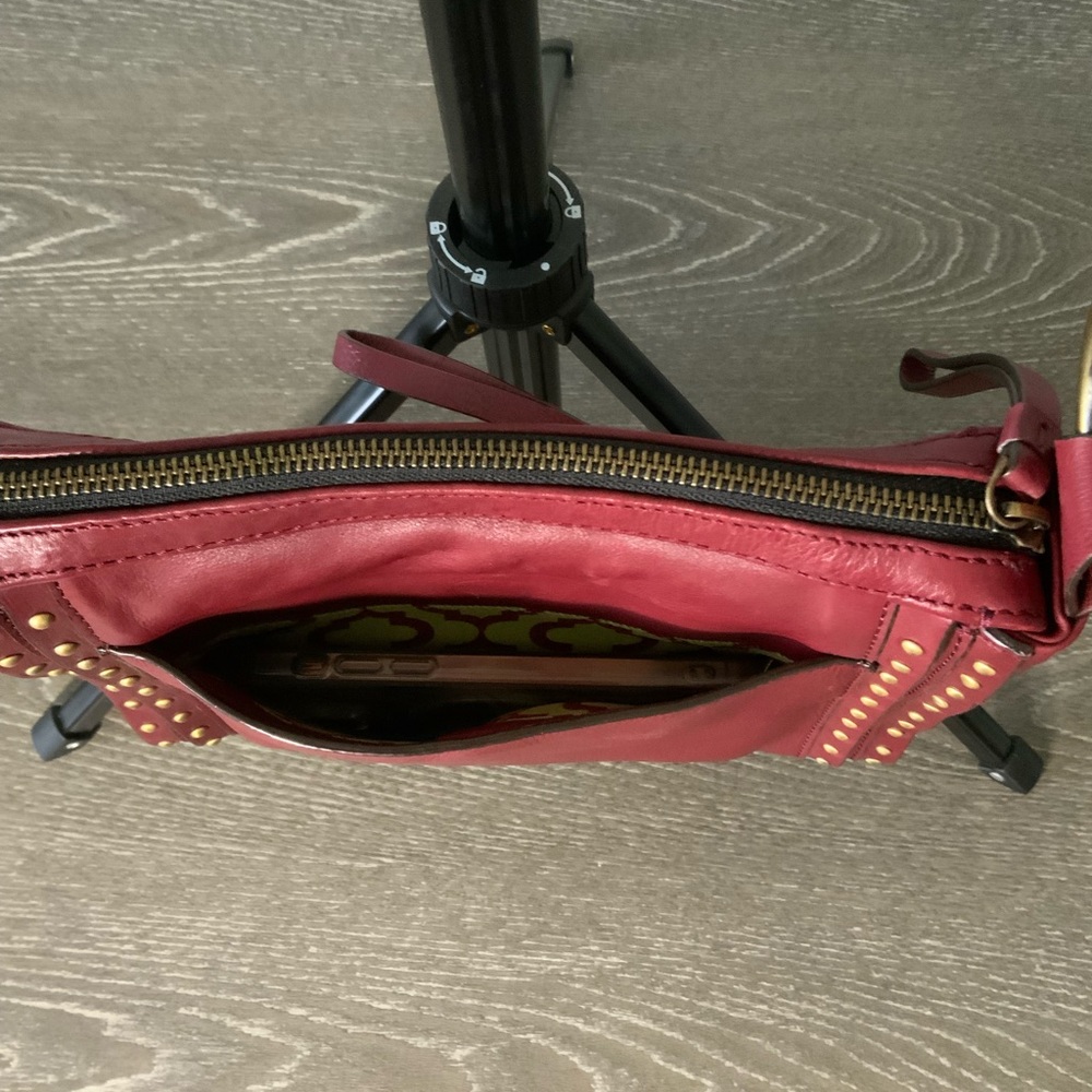 orYany Maroon Pebbled Leather Studded Crossbody - Picture 5 of 12